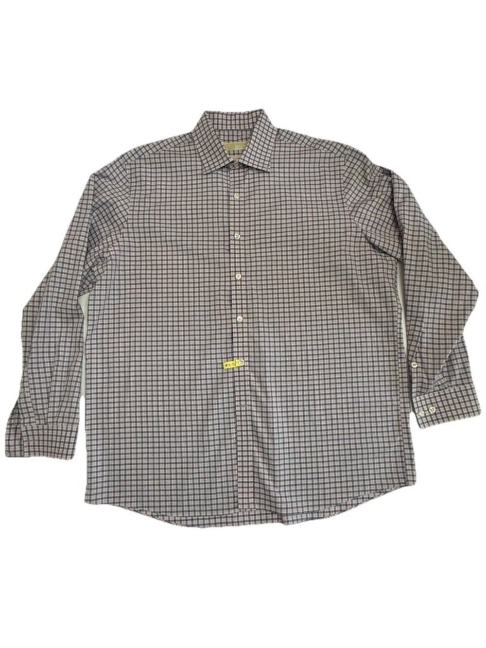 Michael Kors Mens 17 34/35 Dress Shirt Pink Blue Check Non Iron Button Front